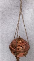 Brass incense burner with brass trim and chain for hanging
