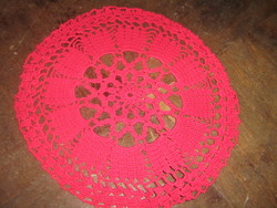 Beautiful handmade crocheted cherry red tablecloth