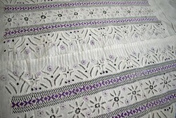 Embroidered lace needlework azure antique drapery decoration ethnography 55 x 24 cm + material damaged!
