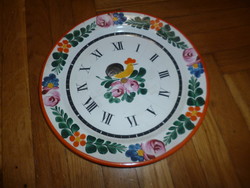 Old porcelain faience painted wall plate clock without structure
