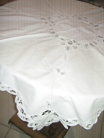 Beautiful ribbon sewn special white lace tablecloth