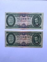 2 Pieces ten forints 10 forints 1962 series a062 a660