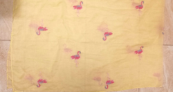 Cotton viscose scarf with a pink flamingo pattern on a yellow background
