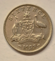 Ausztrália II. Erzsébet 500 ezüst 6 Pence 1955 (H/1)