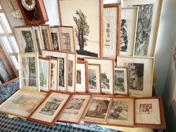 A collection of signed and numbered etchings by Hungarian artists from a collection of 25 pieces in one