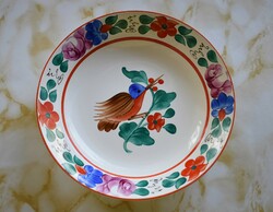 Retro, hand-painted ceramic bird and flower pattern wall plate