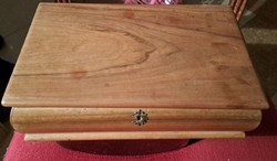 Old veneer inlaid art-deco wooden box jewelry holder (hinge replacement required)
