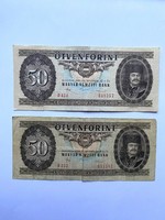 2 db Ötven forint 50 Forint 1986 D II.Rákóczi Ferenc