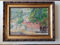 Lajos Dobos Tokaj village 1946 in a watercolor frame