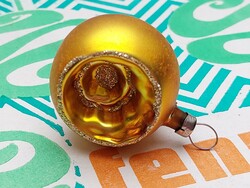 Régi üveg karácsonyfadísz arany behúzott oldalú mini gömb üvegdísz