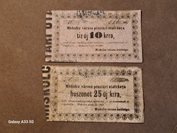 Miskolci Városi pénz  , 10 és 25 Krajcár 1860
