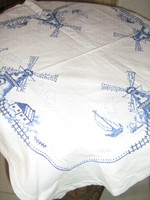 Beautiful blue embroidered cross-eyed windmill tablecloth