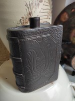 Leather-effect brown ceramic book-shaped water bottle / bookend with a tulip motif