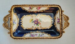 A beautiful French porcelain offering in an openwork copper frame