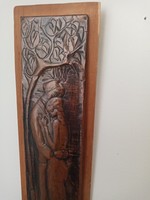 Lavotha géza: a couple in love -- art nouveau red copper relief on a wooden board