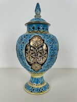 Antik csodálatos áttört Zsolnay fedeles váza