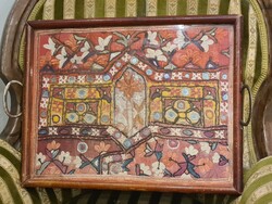 Old Indian glass tray with textile lining