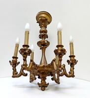 Antique wooden chandelier, 6 branches, smaller size