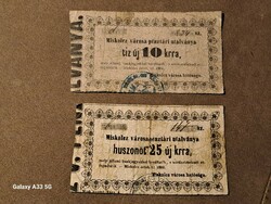 Miskolci Városi pénz, 10 és 25 Krajcár 1860