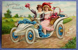 Antique embossed greeting card - children, car nameplate