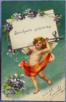 Antique embossed angelic greeting card - violet from 1911