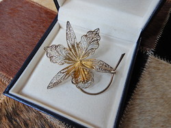 Old large gold-plated silver filigree brooch