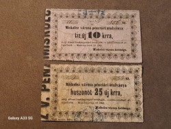 Miskolci Városi pénz 10 és 25 Krajcár 1860