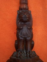 The height of a large historicizing lion lamp-sculpture is 50 cm. Carved stained walnut wood