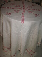 Wonderful hand-embroidered cross-stitched fringed elegant woven tablecloth
