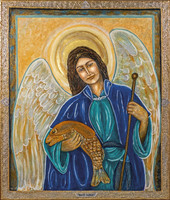 Saint Raphael the Archangel, 90x85cm, genuine laminated canvas picture printed 10. Copied with certificate