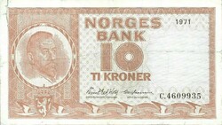 10 korona kroner 1971 Norvégia