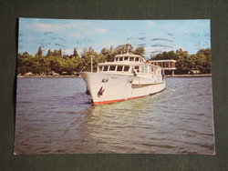 Postcard, Balaton castle, coastal harbor detail, mhrt cruise ship
