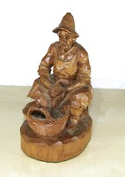 Carved wooden statue - 23 cm - marked