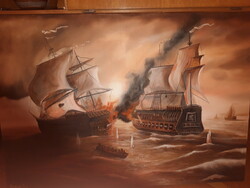 Sea battle oil painting