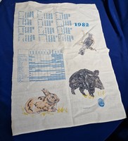 1982 wall calendar kitchen towel bunny wild boar bird
