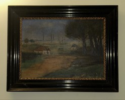 From HUF 1 with no minimum price! 19th century village street scene! Oil painting! A pair is also available for purchase!