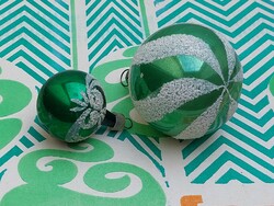 Régi üveg karácsonyfadísz zöld gömb üvegdísz 2 db