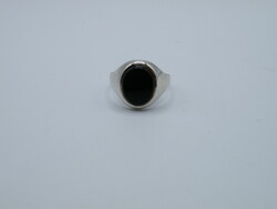 UK0162 Fekete köves ezüst pecsétgyűrű 925 gyűrű méret 54 1/2