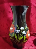 Kalocsa hand-painted retro - vintage large black glass vase