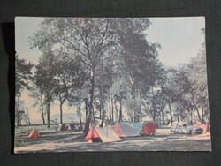 Képeslap, Balaton kemping, camping részlet sátrokkal , Wartburg 311 Camping autó