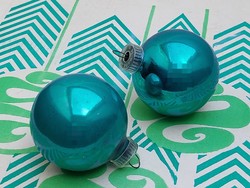 Retro üveg karácsonyfadísz kék gömb üvegdísz 2 db