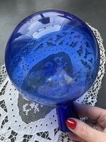 Old, thick, large glass rose ball, blue