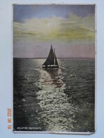 Régi Karinger képeslap: Balaton, naplemente, vitorláshajó (1931)