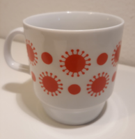 Lowland porcelain tea mug with red polka dots, cup with small damage