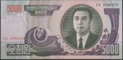 D - 093 -  Külföldi bankjegyek:  2002 Észak Korea 5000 Won UNC