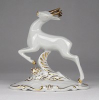 1Q330 Régi aranyozott Royal Dux porcelán őzike