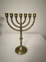 Antique copper menorah, 7-branch candlestick, Judaica