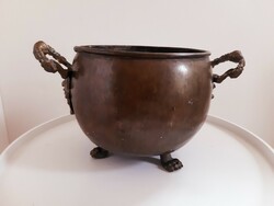 Copper cauldron with lion's head