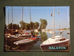 Postcard, Balaton beach, Balaton boglár, pier, harbor detail, sailing ship, camping, camping