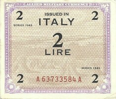 2 Lire lira 1943 Italy military military uncirculated